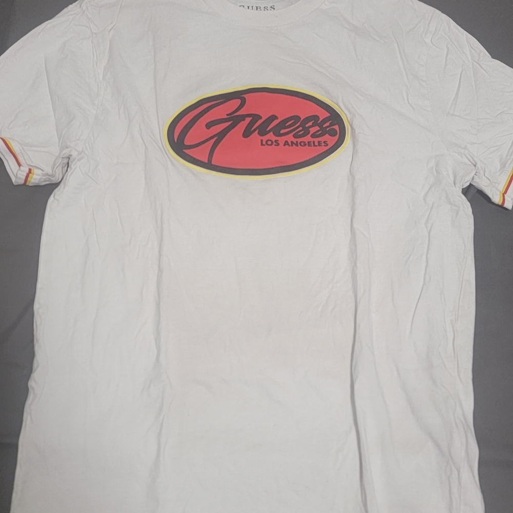 Guess White Tee with Red and Yellow Logo Size M